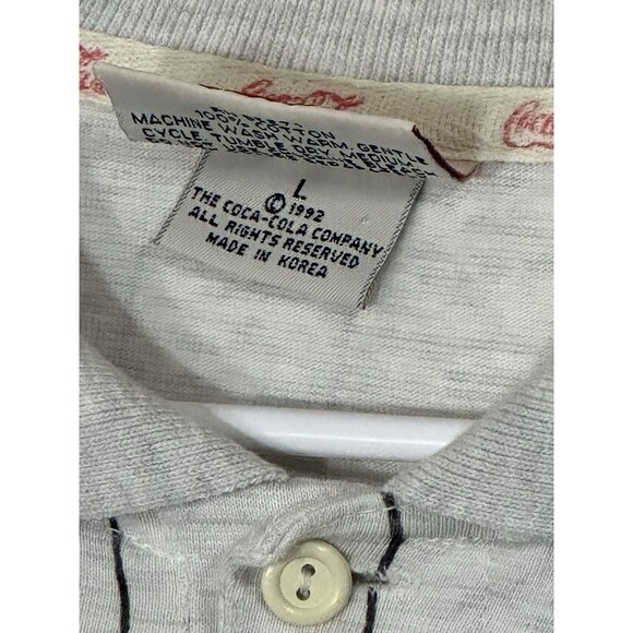 Vintage Coca Cola Shirt Mens Large Gray Striped Collared Polo Long Sleeve 1990s - Picture 3 of 12